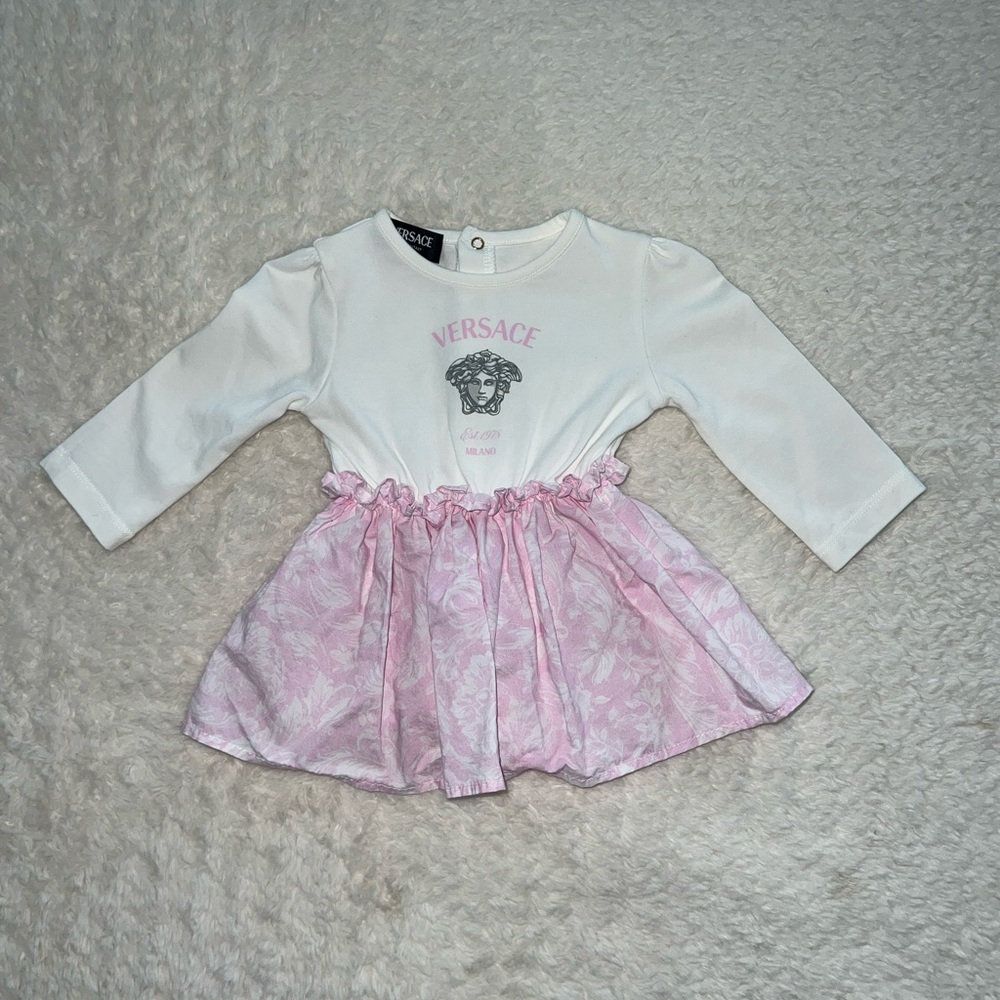 (0-3M) Versace White and Pink Baby Dress